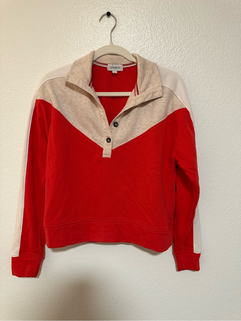 Evereve Red and Cream Snap-Front Colorblock Pullover
